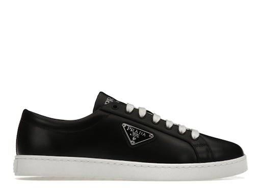 Prada Gebürstete Sneaker Leder Schwarz Schwarz Weiß 0