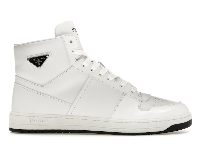Prada Downtown High Top Sneakers Leather White White Black Men s 2TE183 3LJ6 F0964 US