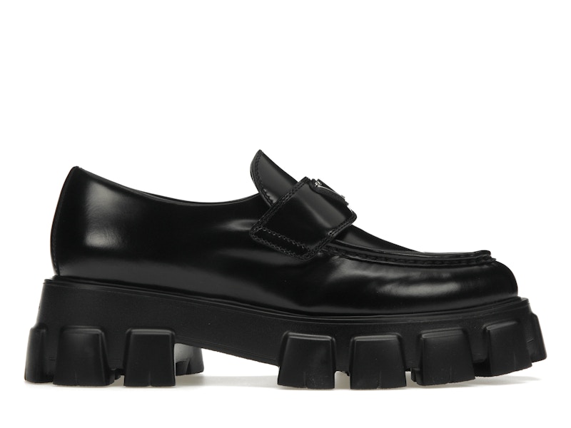 Prada Monolith 55mm Pointy Loafer Black Brushed Leather