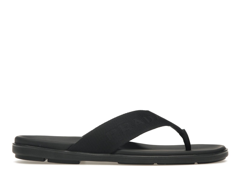 Prada Nylon Tape Thong Sandals Black Leather Men s