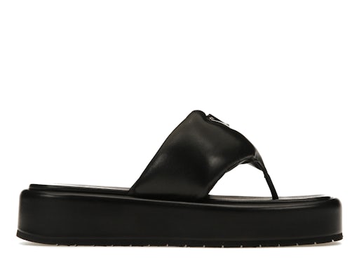 Prada Soft Padded 35mm Thong Wedge Sandals Black Nappa Leather 0