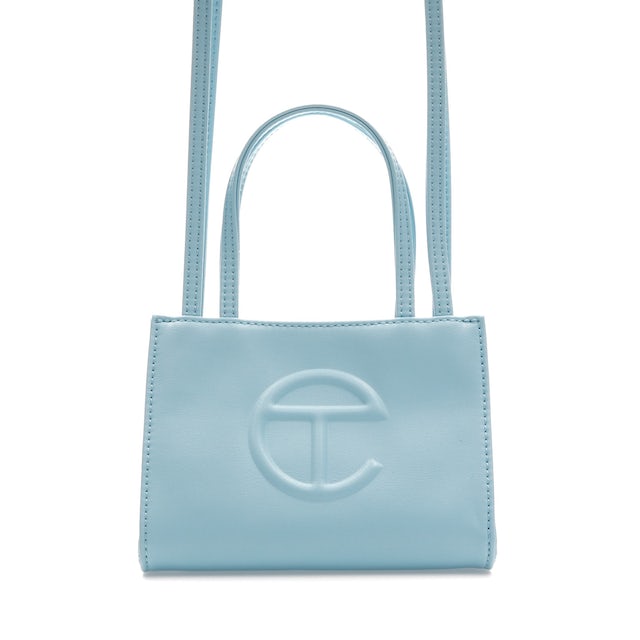 Telfar Shopping Bag Small Pool Blue in Vegan Leather with Silver