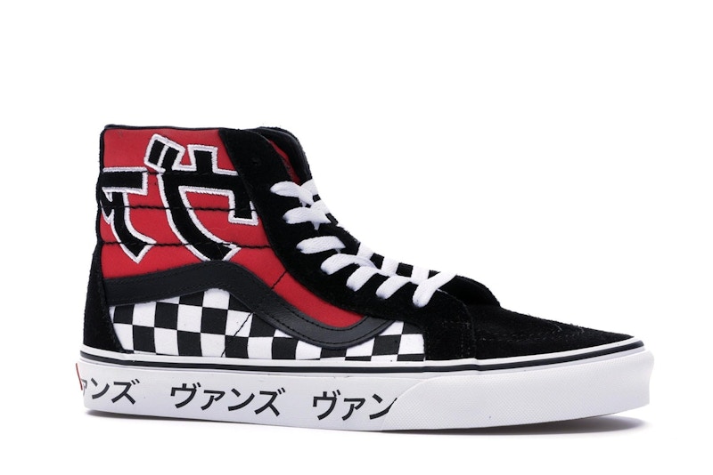 Red and black high top vans clearance