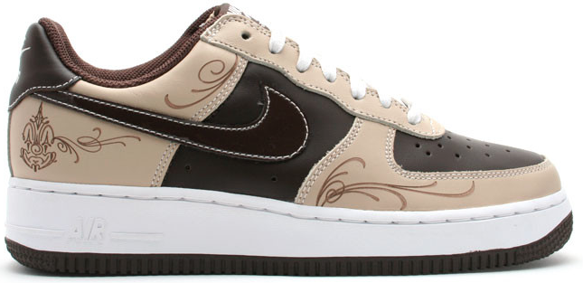 brown and white air force 1