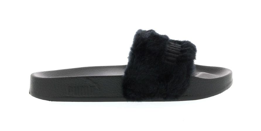 black puma fur slides
