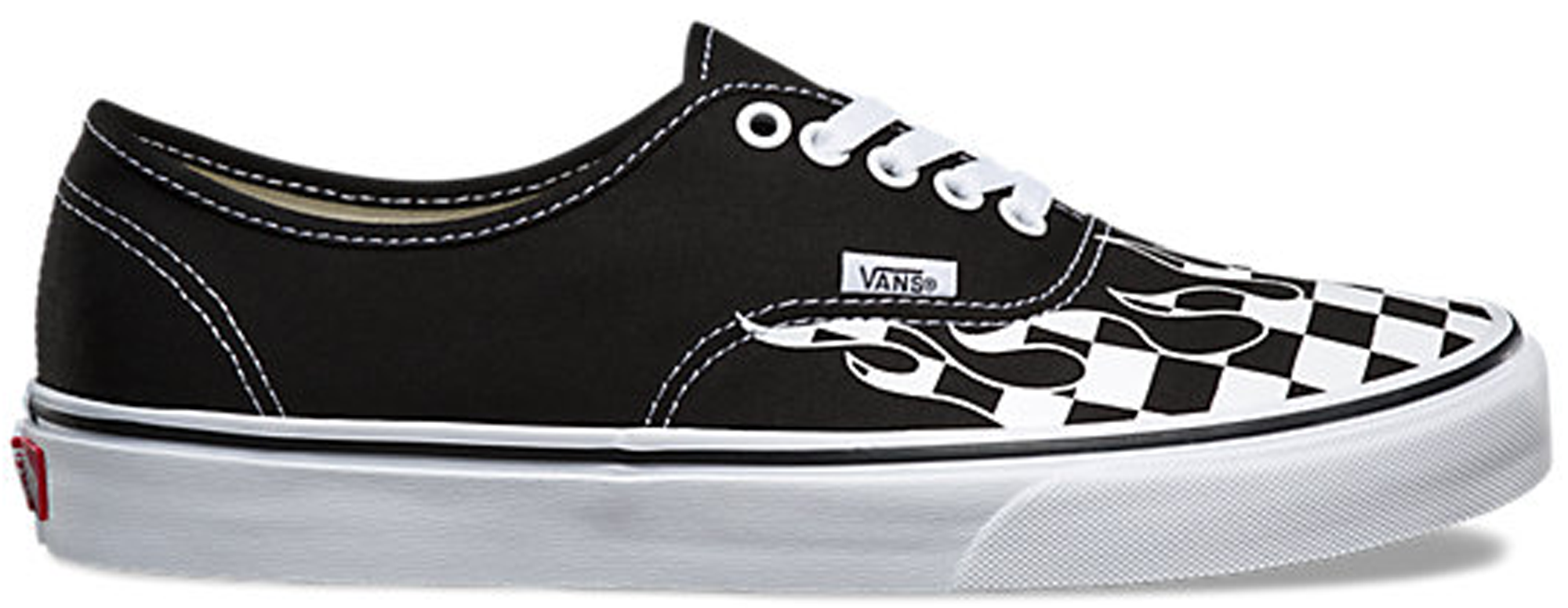 vans authentic checkerboard flame black & white skate shoes