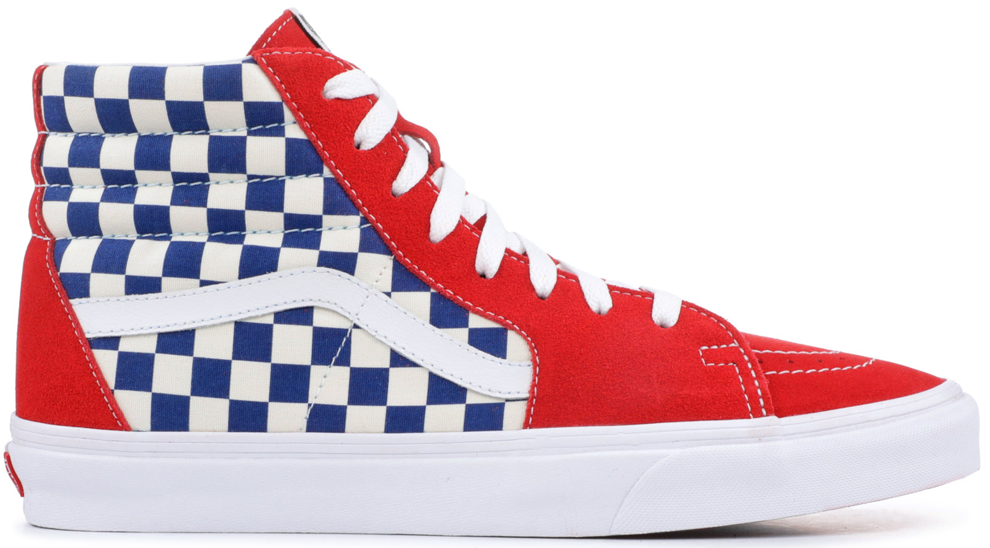 blue and red high top vans