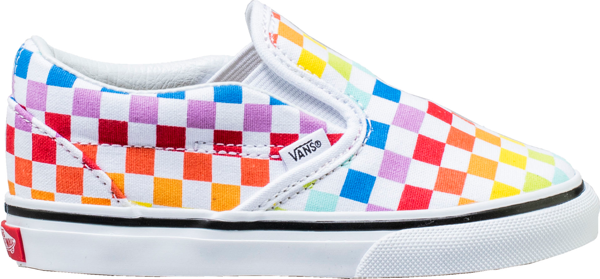 vans checkerboard slip on rainbow