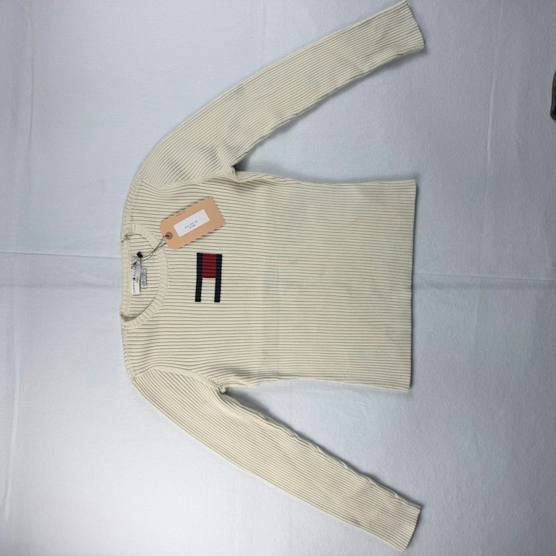 Pull à col rond en tricot côtelé Tommy Hilfiger crème