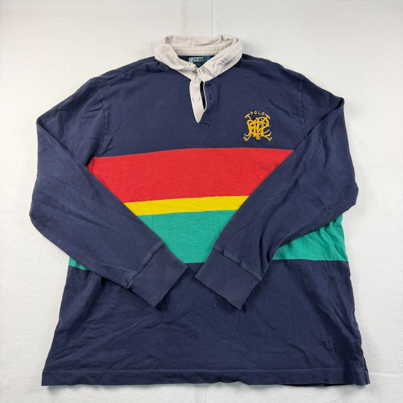 Polo Ralph Lauren Striped Rugby Shirt Navy Red Yellow Green