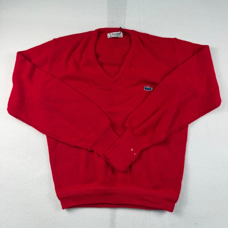 Izod Lacoste V-Neck Wool Sweater Red