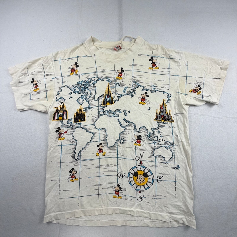Disney Designs Vintage Mickey Mouse World Map T-Shirt White