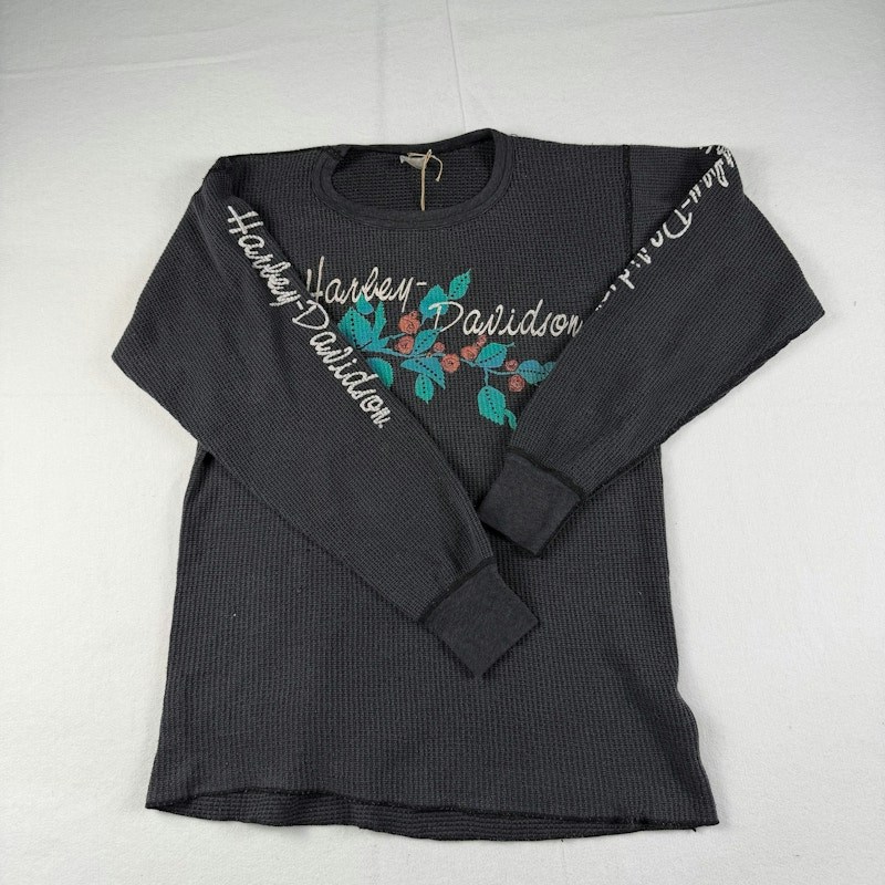 Harley-Davidson Langarm-Thermoshirt mit Blumengrafik, Schwarz