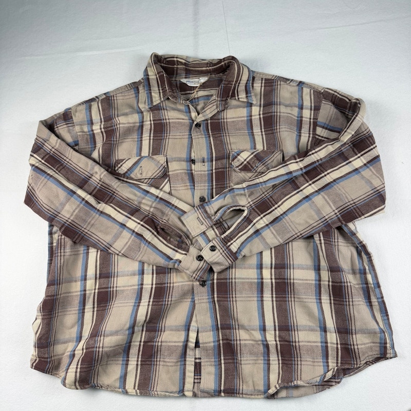 Five Brother Plaid Flannel Shirt Brown Blue
