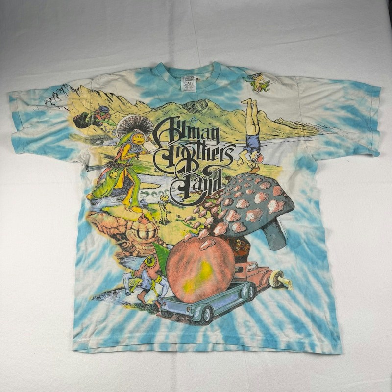 Wild Oats The Allman Brothers Band 1995 Tour T-Shirt Blue Tie Dye