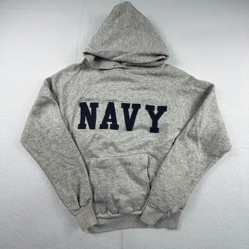 Navy Applique Raglan Hooded Sweatshirt Grey