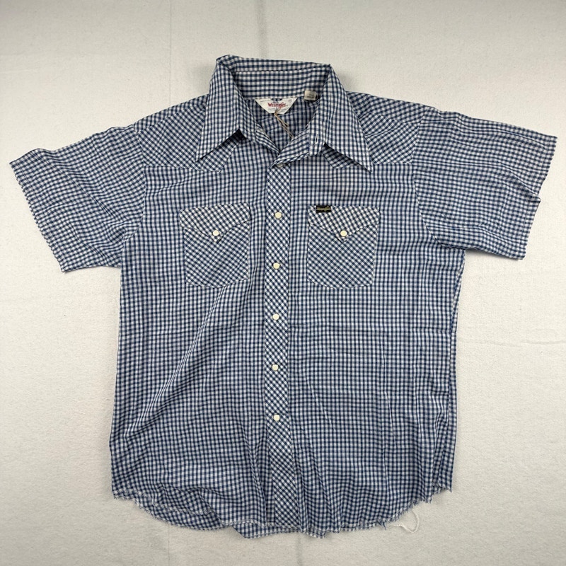 Wrangler Gingham Short Sleeve Button Up Shirt Blue