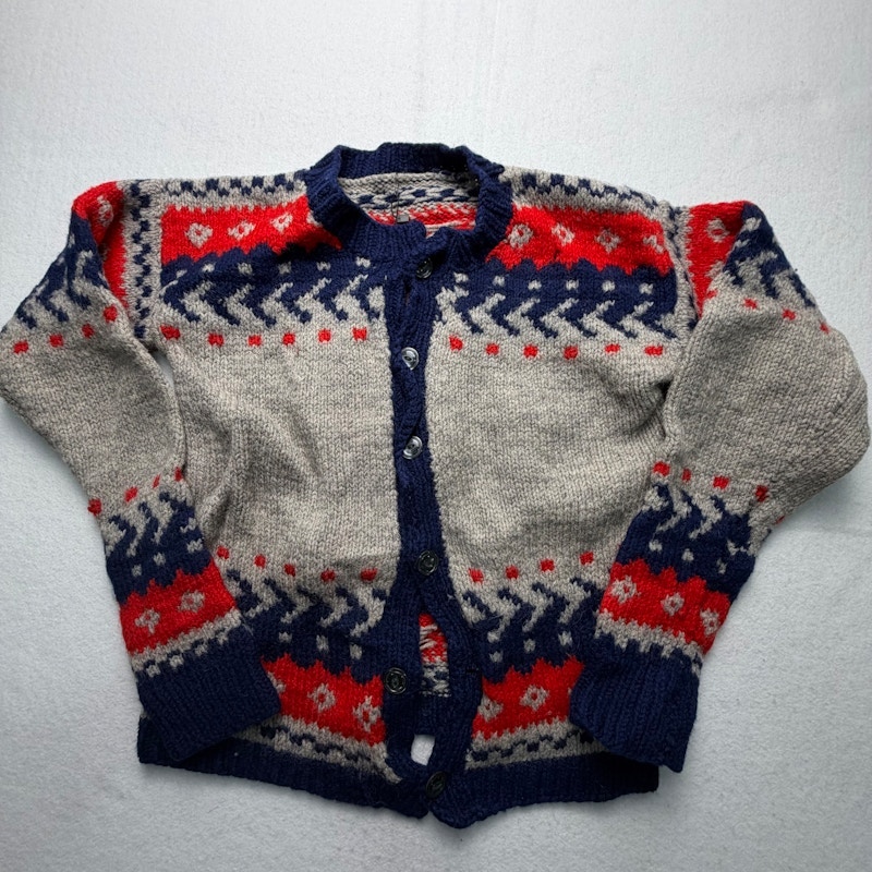 Knit Cardigan Red/Navy/Grey