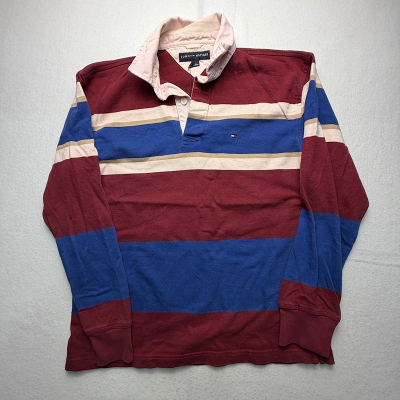 Tommy Hilfiger Striped Rugby Shirt Maroon Blue