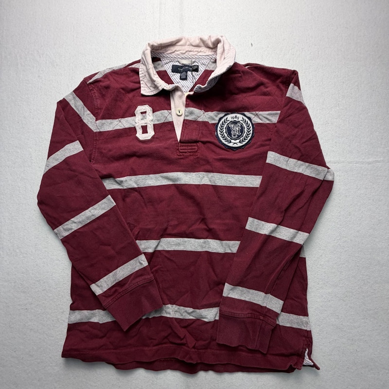 Tommy Hilfiger Striped Rugby Shirt Maroon/Grey