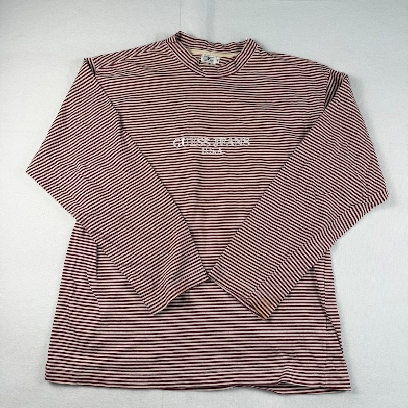 Guess Jeans Georges Marciano Striped Long Sleeve T-Shirt Burgundy/Cream