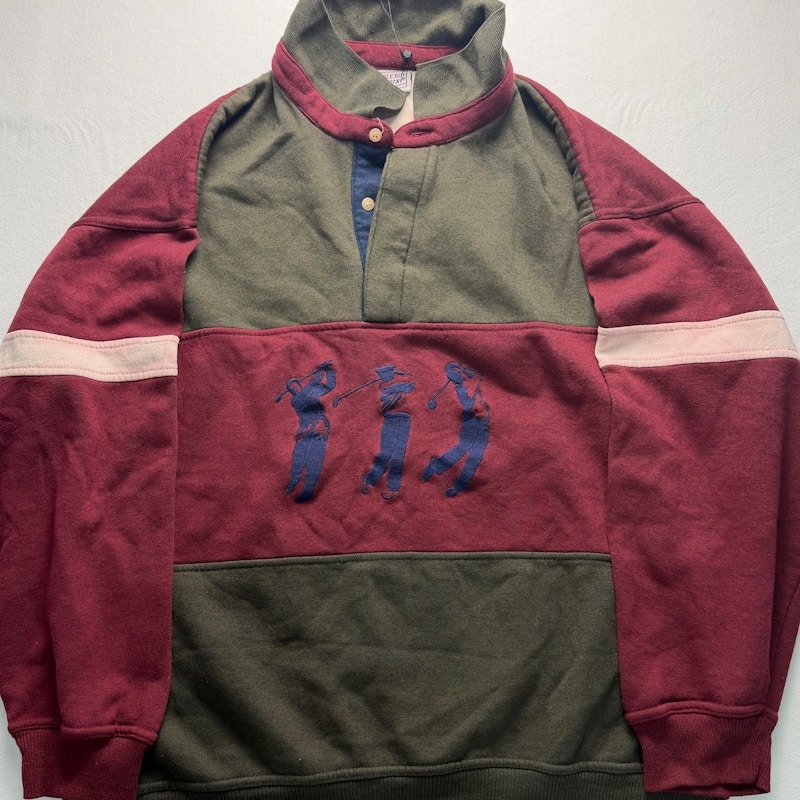 Bugle Boy Company Golf Embroidered Quarter-Zip Pullover Maroon Green