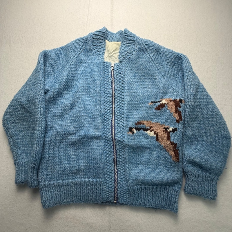 Geese Cowichan Sweater Blue