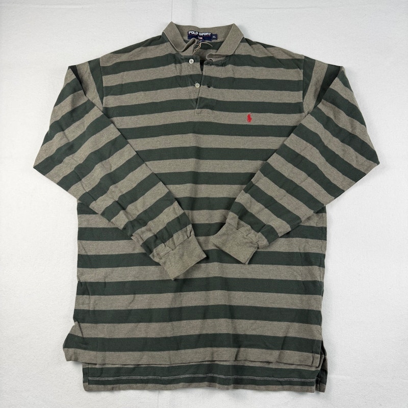 Polo Sport Ralph Lauren Striped Long Sleeve Rugby Shirt Green Grey
