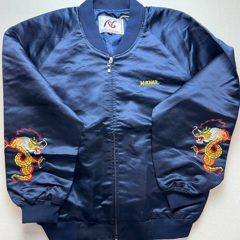 Sukajan Dragon Embroidered Bomber Jacket Navy