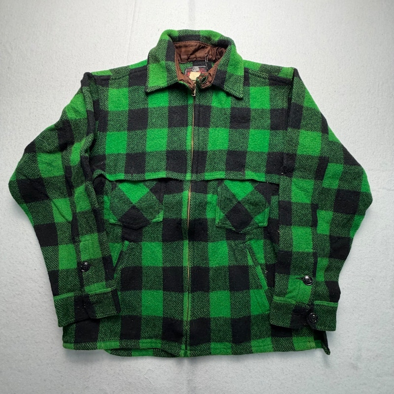  Buffalo Check Wool Zippered Jacket Green Black