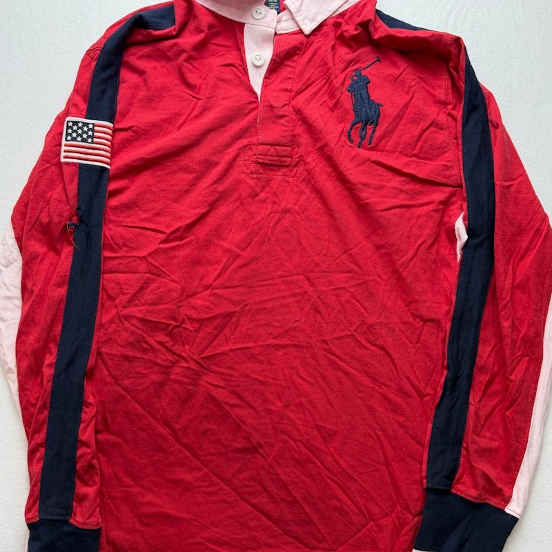 Polo Ralph Lauren Long Sleeve Rugby Shirt Red Navy