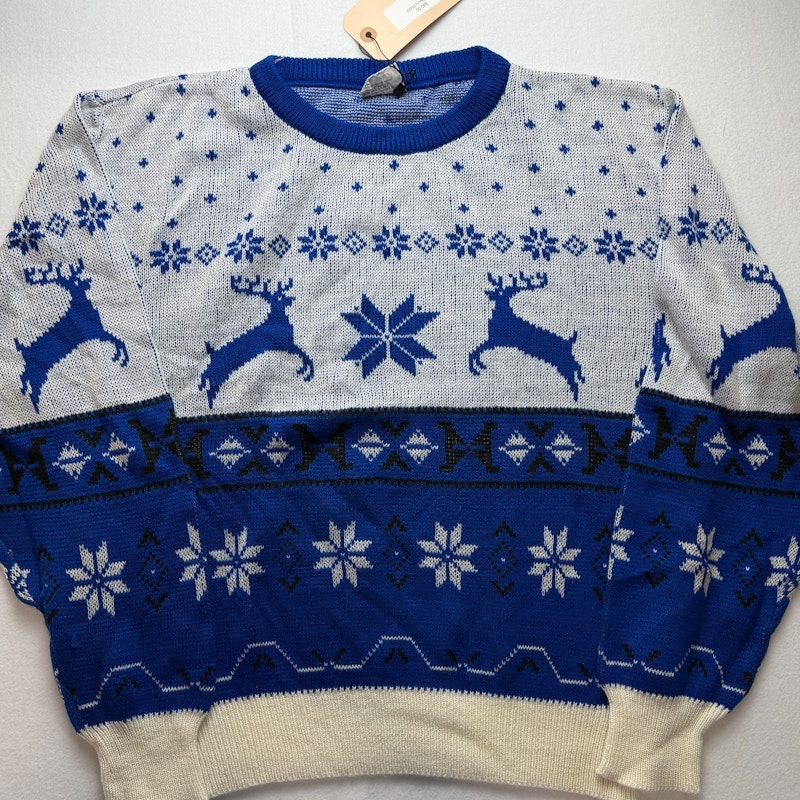 Bouvy Reindeer Pattern Knit Sweater Blue