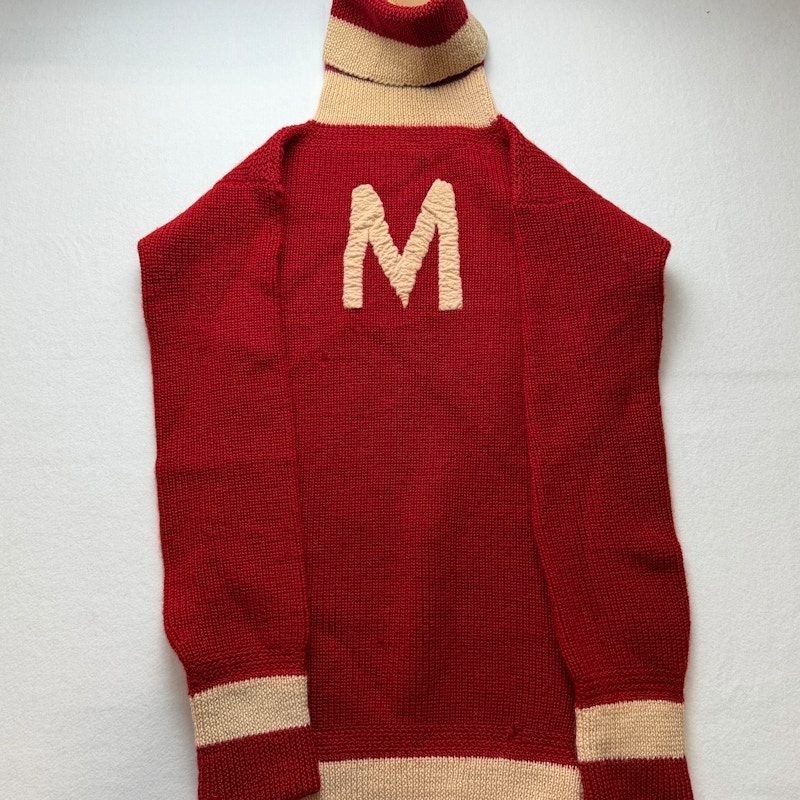 Letterman Knit Sweater Red and White