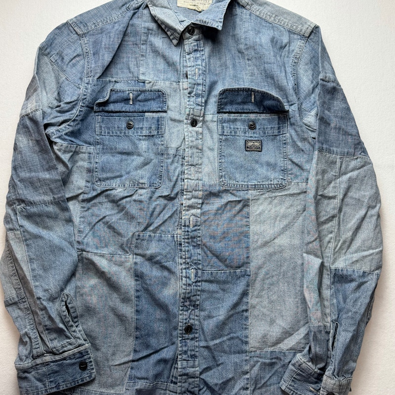 Denim & Supply Ralph Lauren Patchwork Long Sleeve Button-Up Shirt Blue