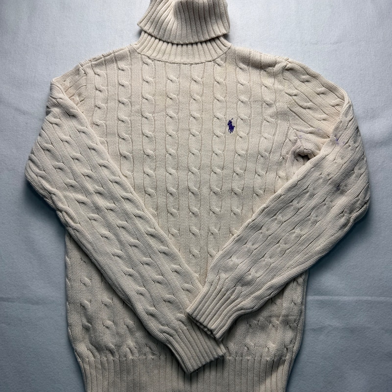 Ralph Lauren Sport Cable Knit Turtleneck Sweater Beige