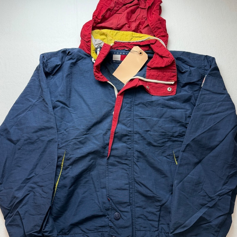 Tommy Hilfiger Hooded Windbreaker Jacket Blue Red Yellow