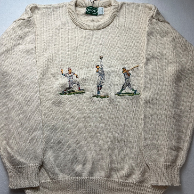 IZOD Embroidered Baseball Crewneck Sweater Cream