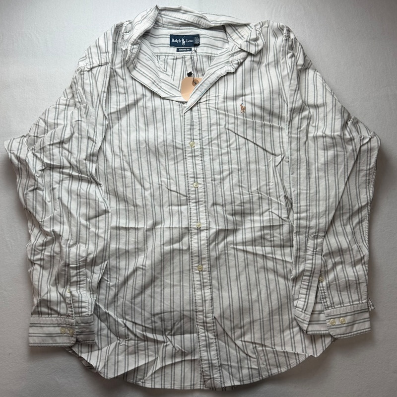 Ralph Lauren Classic Fit Striped Long Sleeve Shirt White/Grey