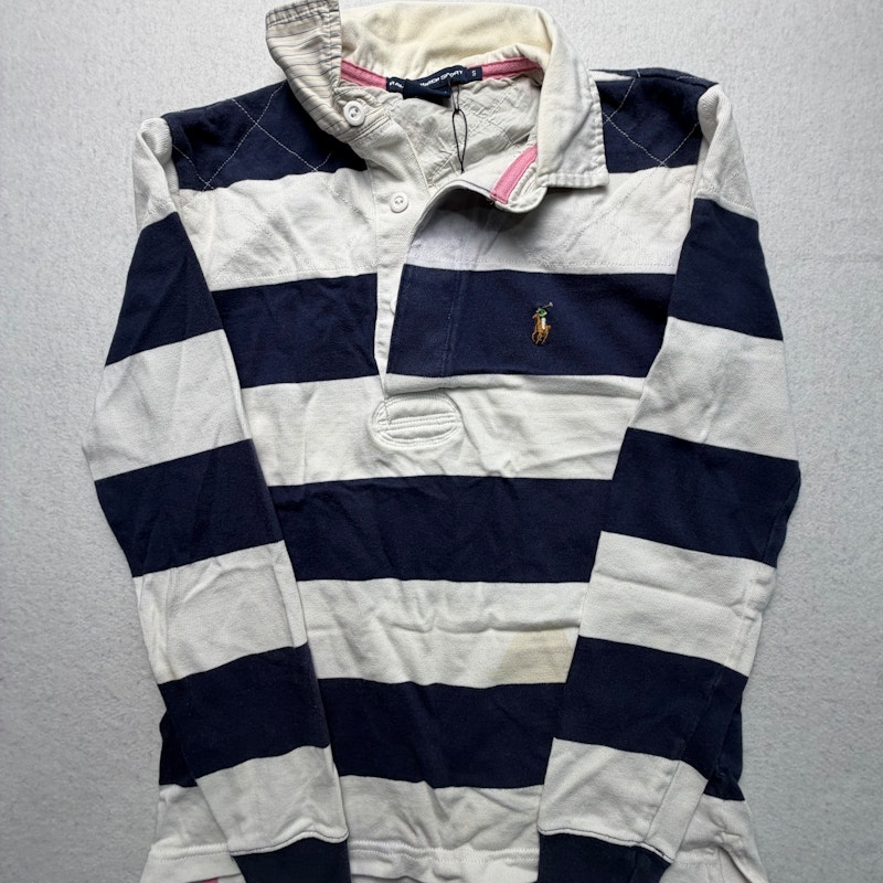 Ralph Lauren Sport Striped Rugby Shirt Navy and White