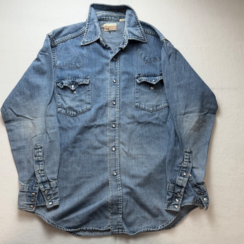 Western Wear Denim Long Sleeve Button Down Shirt Blue