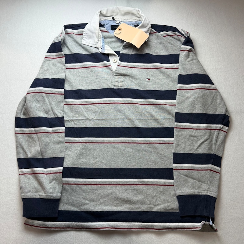 Tommy Hilfiger Striped Long Sleeve Rugby Shirt Grey