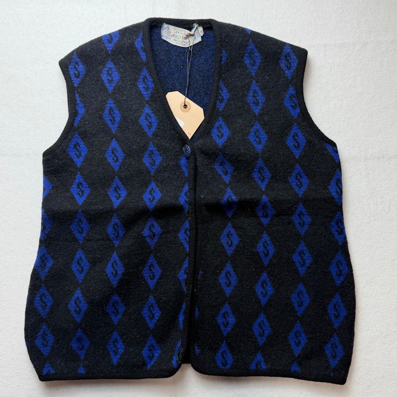 Lewis Angora Wool Vest Black Blue