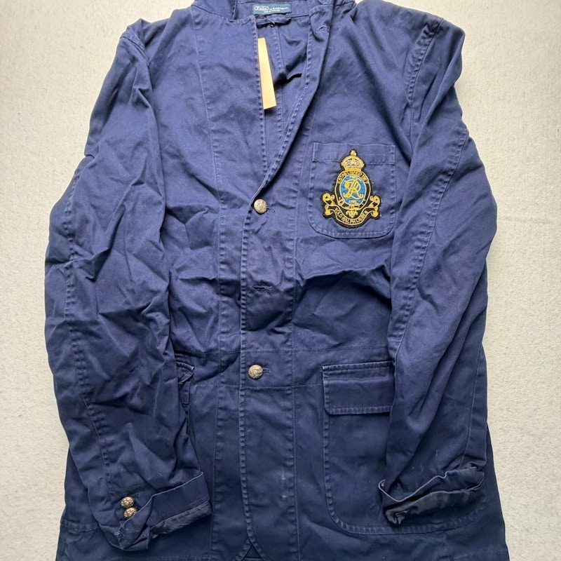 Polo Ralph Lauren Logo Crest Knit Blazer Navy Gold