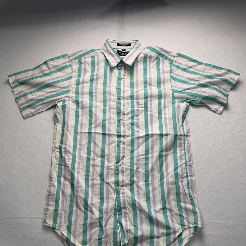 Christian Dior Monsieur Striped Short Sleeve Button-Up Shirt