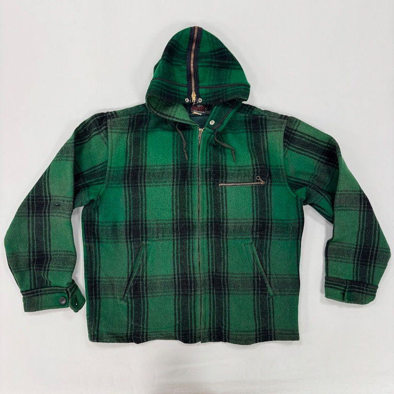 60s Mills Plaid Hooded Jacket Green