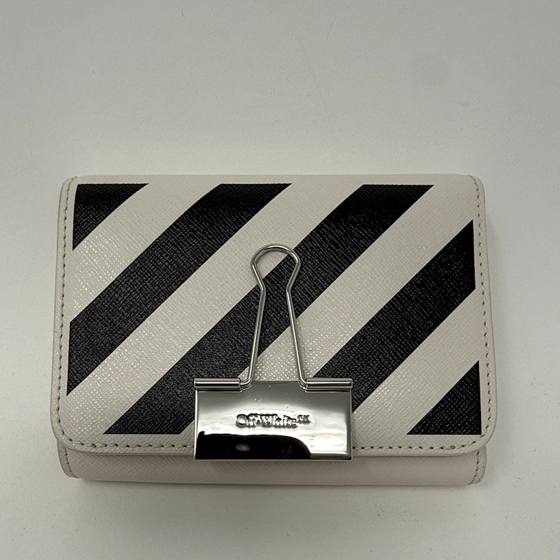 Off-White Diagonal Stripe Binder Clip Wallet Black/White