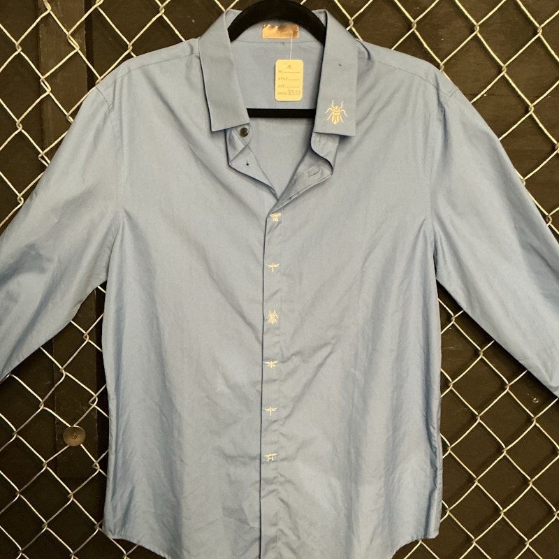 90s DIOR Light Blue Button Down Shirt with Insect Embroidery