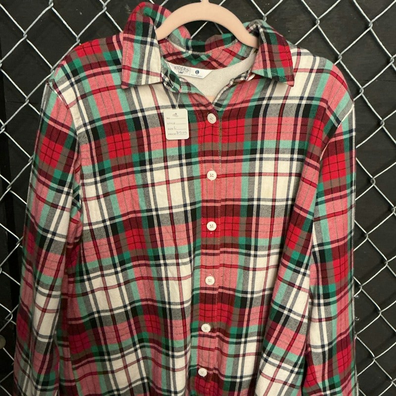 Riders by Lee Plaid Button-Down Shirt Red Green