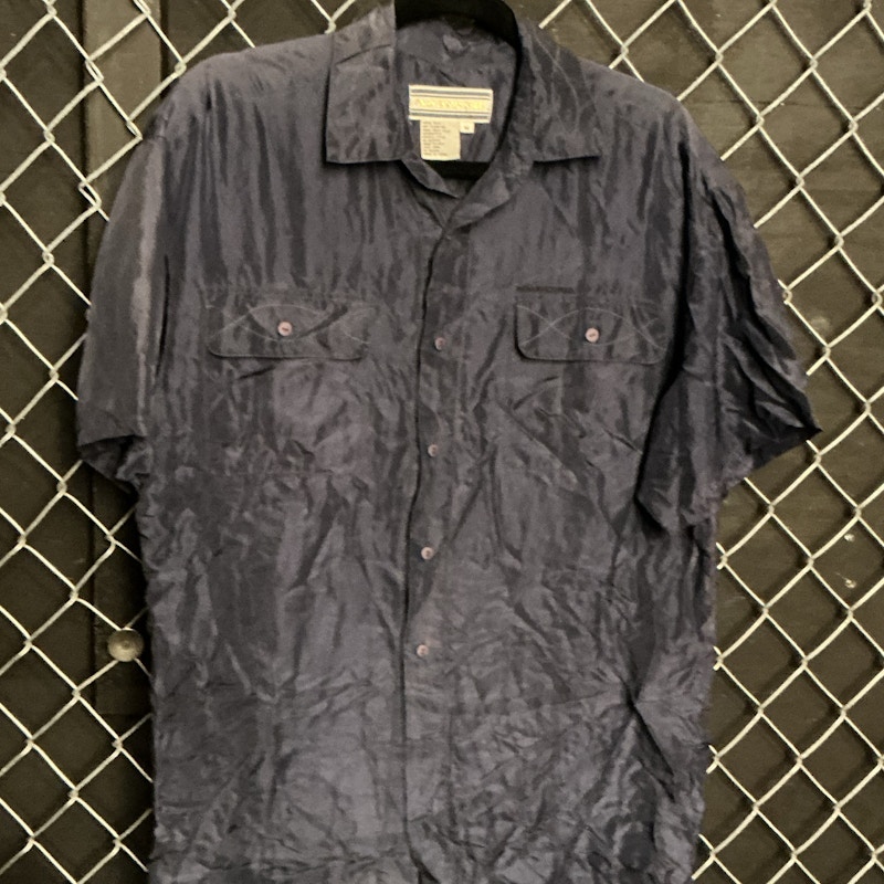 Palm Beach Polo Short Sleeve Silk Button Down SILK Shirt Navy