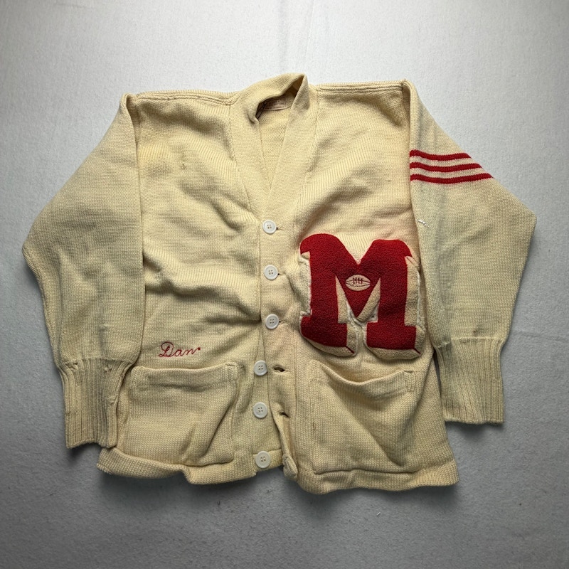Letterman Varsity Cardigan Cream Red